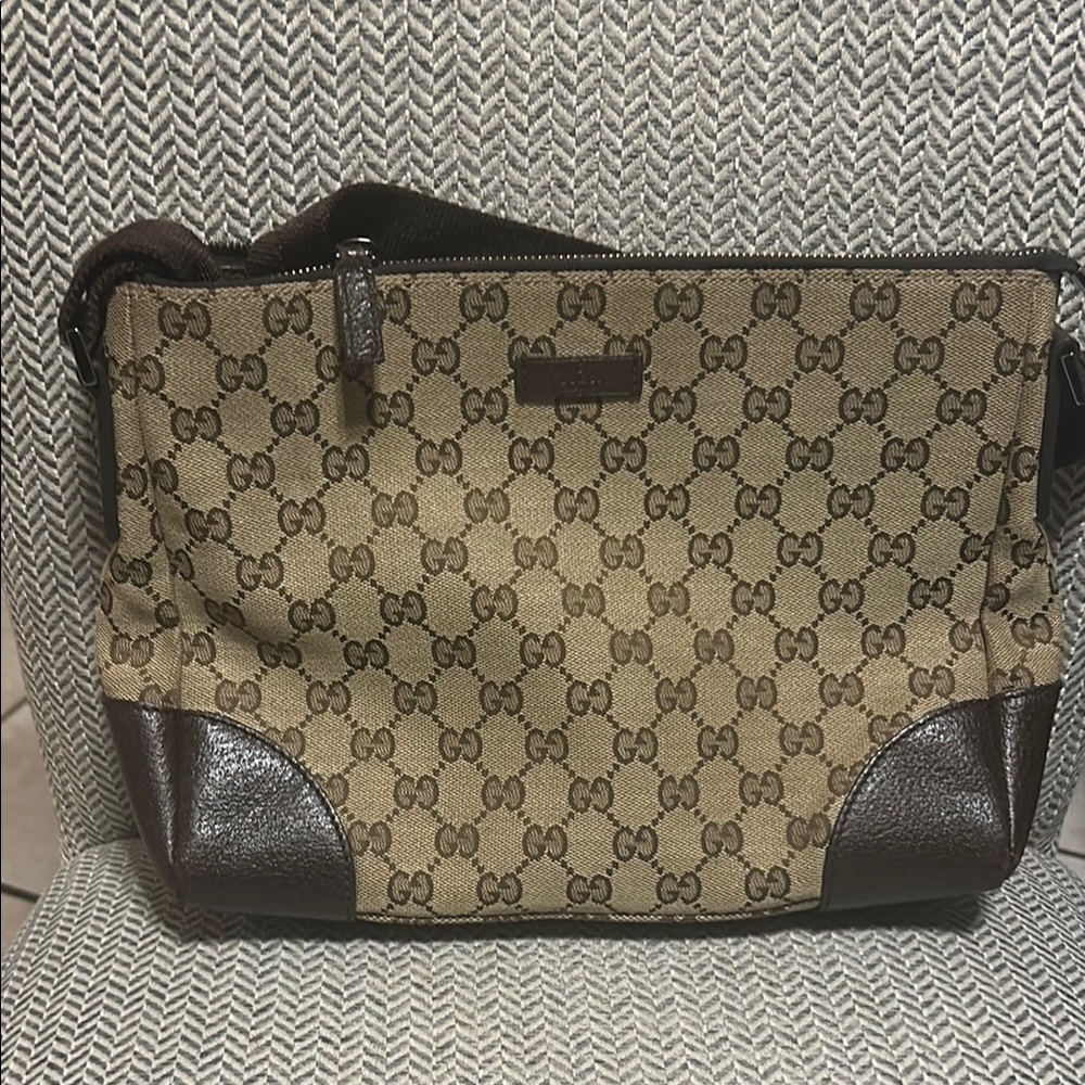 Gucci Tan and Brown Monogram Crossbody Bag